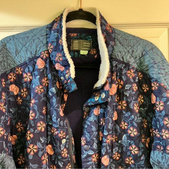 Anthropologie Gayla Quilted Blue Jacket Floral Bohemian Saturday Sunday Sz Lg - Picture 2 of 11